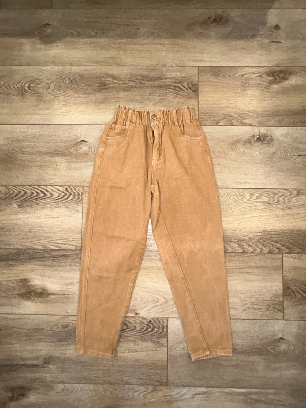 Wishlist Tan denim Elastic High Waist Casual Pants boyfriend cut small